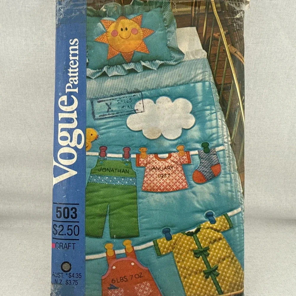 Vintage Vogue Sewing Pattern 503 Baby Quilt‎ & Sham Appliqué Embroidery Uncut